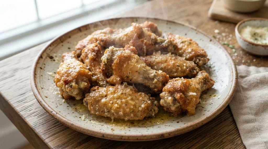 Air Fryer Garlic Parmesan Wings with Melted Butter Toss