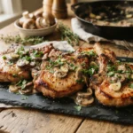 Keto Pork Chops with Garlic Cream and Mushrooms