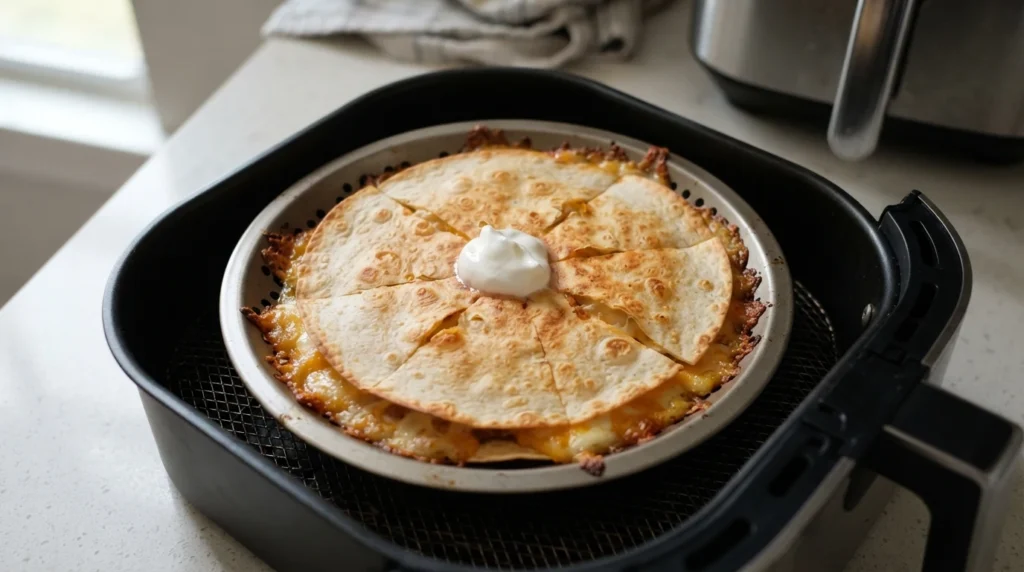 Air Fryer Cheese Quesadillas: Tortillas Secured Against Airflow