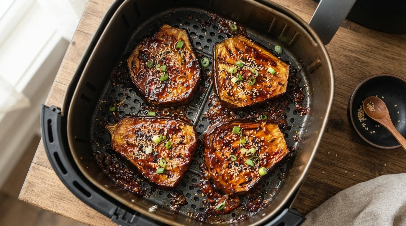 Crispy Air Fryer Eggplant Steaks with Miso Glaze