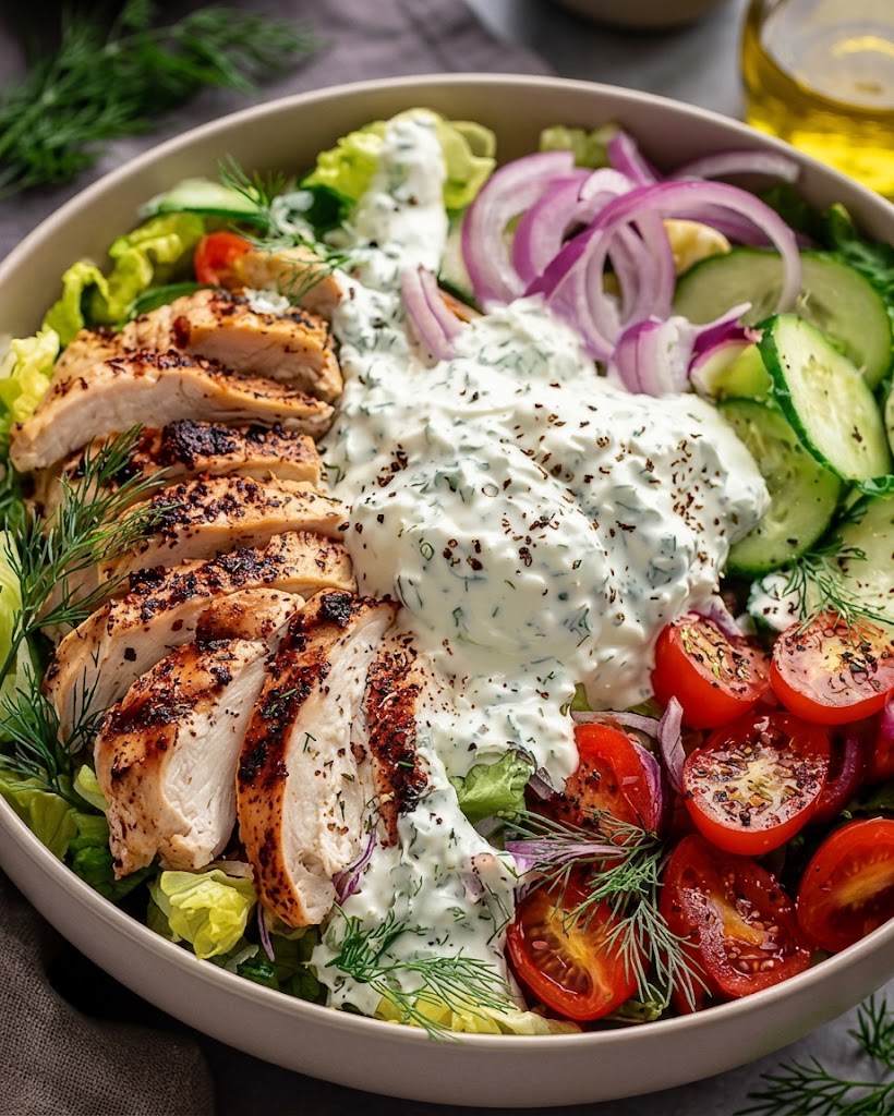 🥗 Grilled Chicken Salad with Tzatziki Sauce