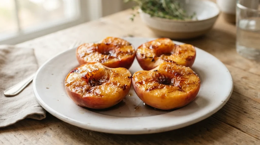 Air Fryer Peach Halves with Brown Sugar Crumb