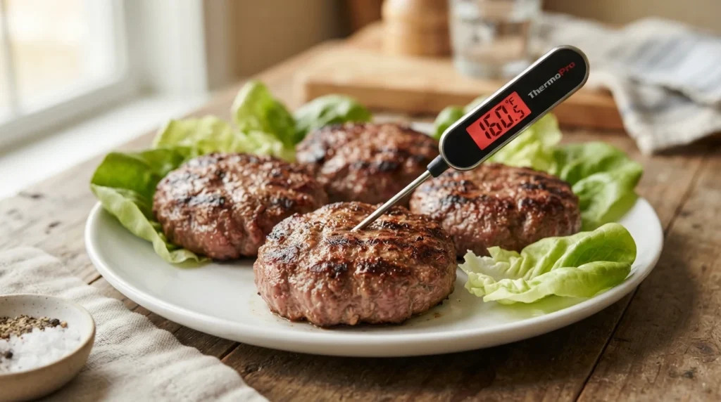 Air Fryer Beef Burgers with Clear Internal Temperature Checks