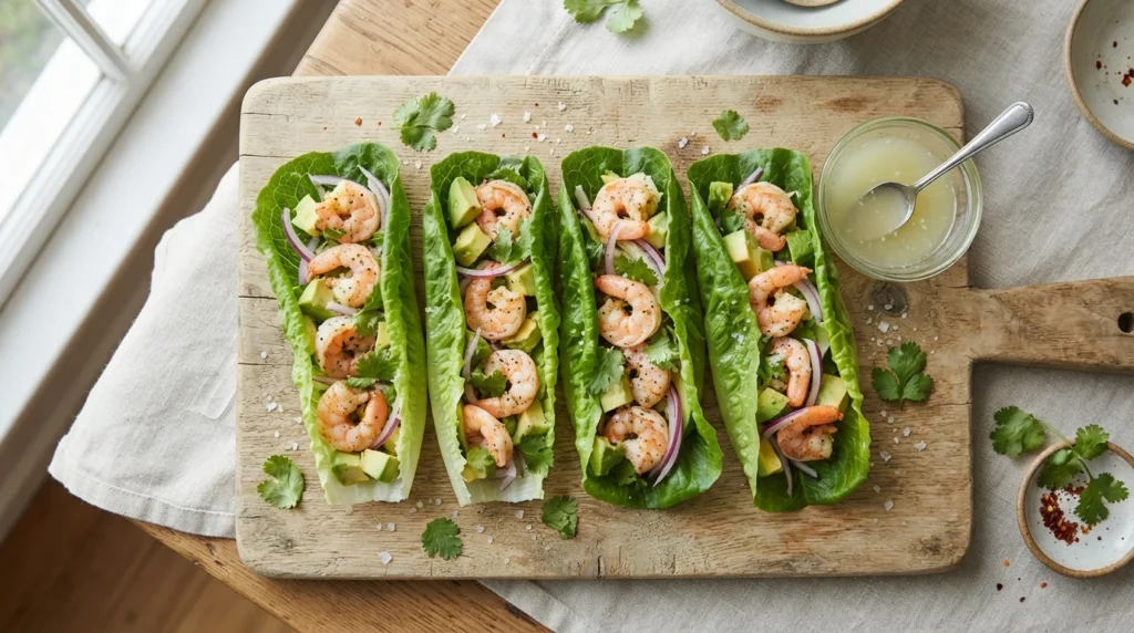 Keto Shrimp Avocado Lettuce Wraps with Lime