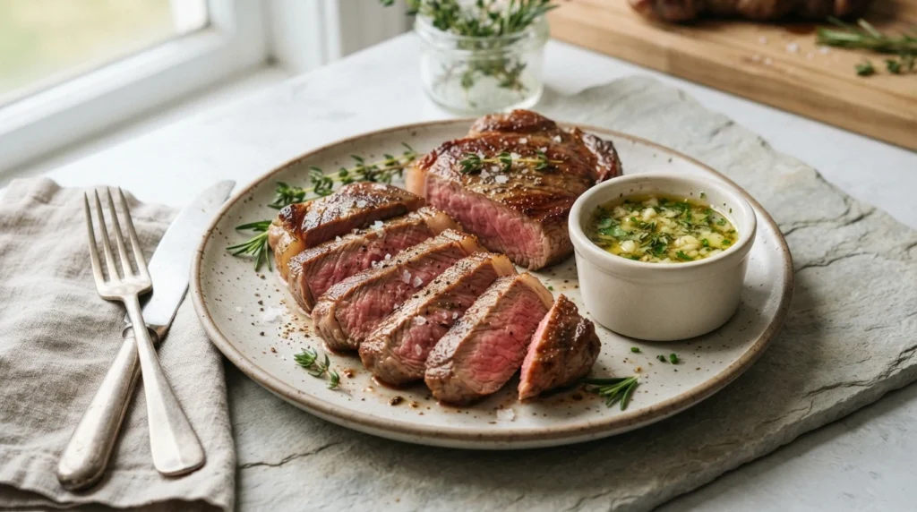 Air Fryer Sirloin Steak with Garlic Herb Butter