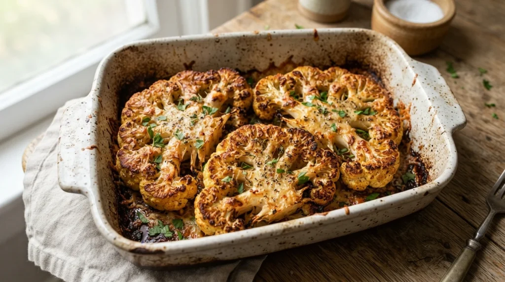 Crispy Air Fryer Parmesan Cauliflower Steaks with Cheese