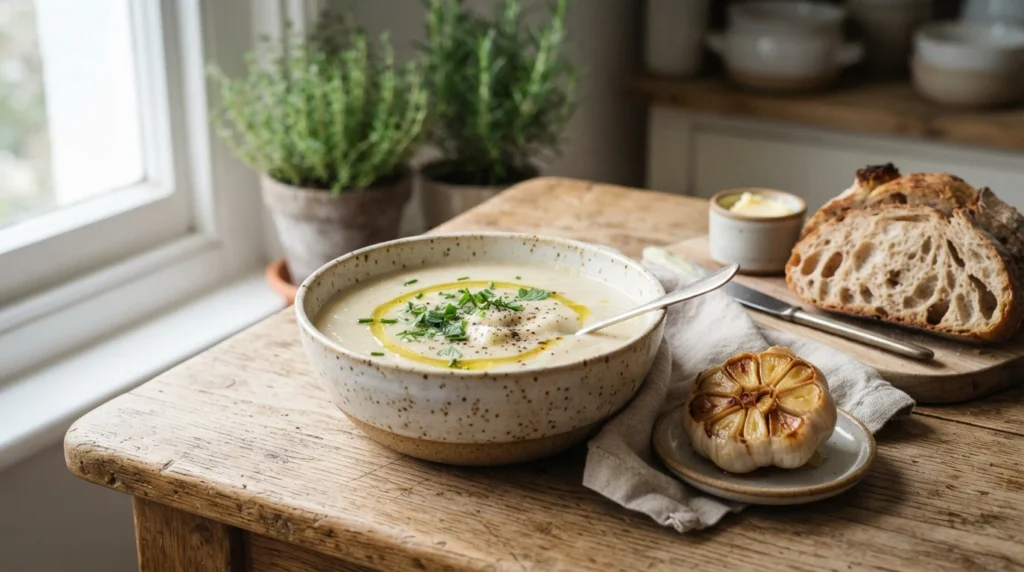 Creamy Keto Cauliflower Soup with Roasted Garlic