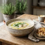 Creamy Keto Cauliflower Soup with Roasted Garlic