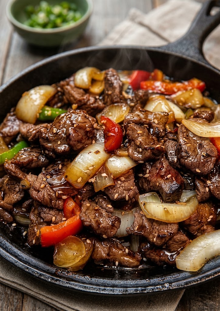 Sizzling Chinese Pepper Steak with Onions
