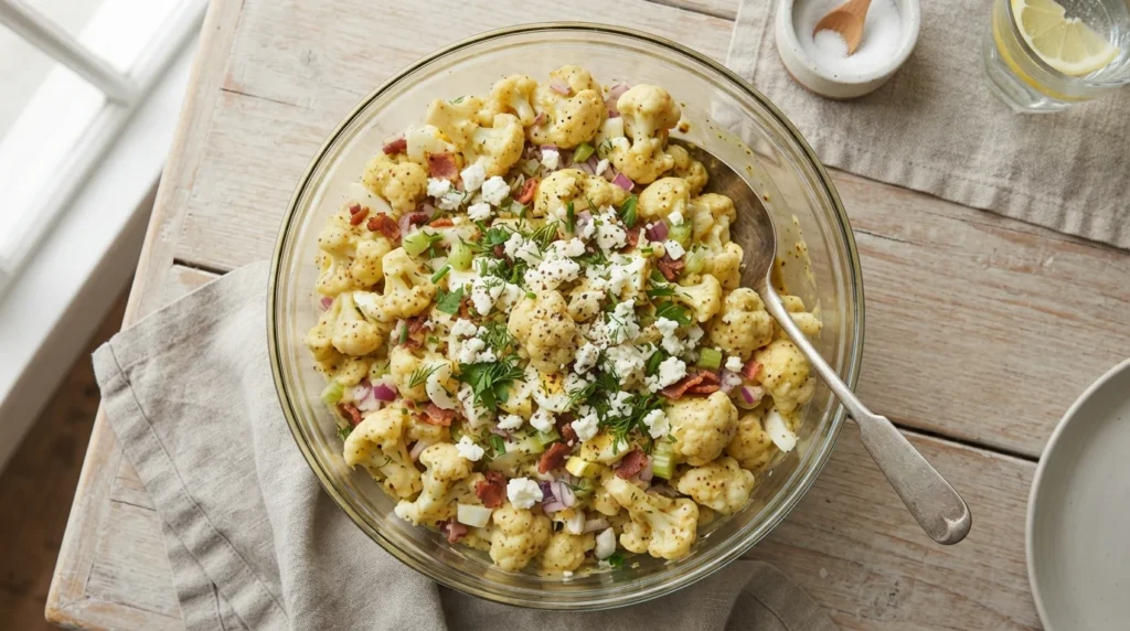 Keto Cauliflower Potato-Style Salad with Mustard Dressing