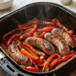 Air Fryer Italian Sausages with Peppers Cooked in Stages