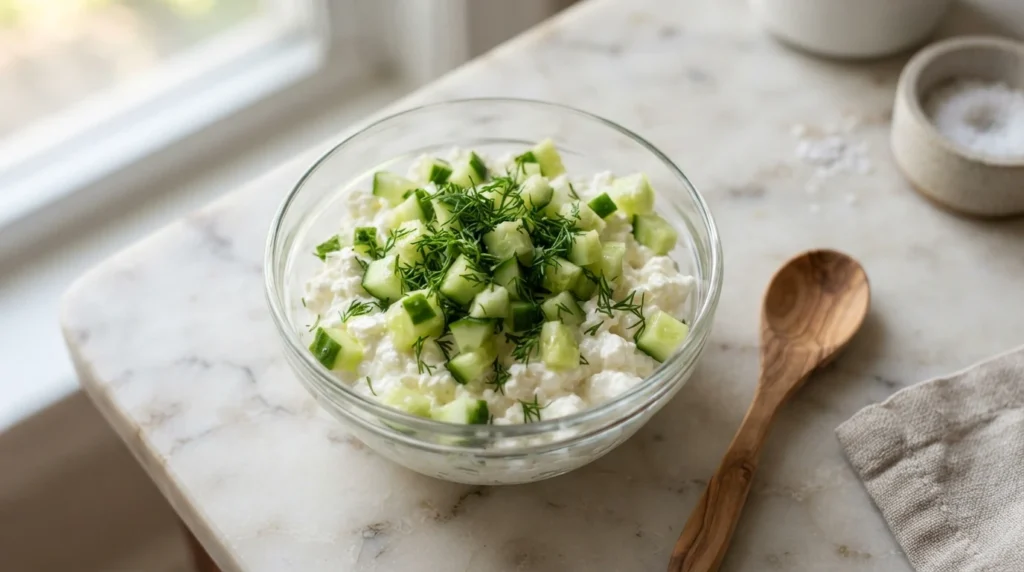 Keto Cottage Cheese Breakfast Bowl with Cucumber and Dill