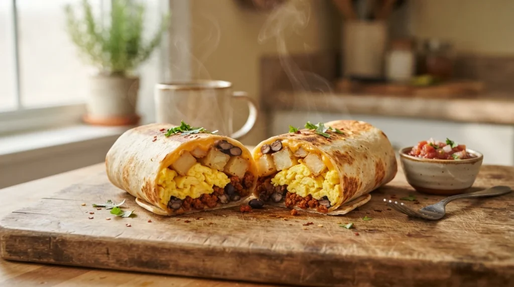 Air Fryer Breakfast Burritos with Cooked Egg and Potato