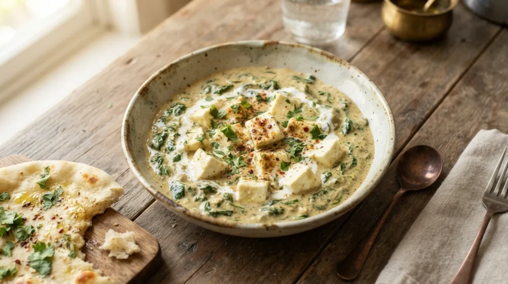 Keto Paneer and Spinach Curry with a Smooth Sauce