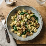 Keto Savory Tofu Scramble with Mushrooms and Spinach
