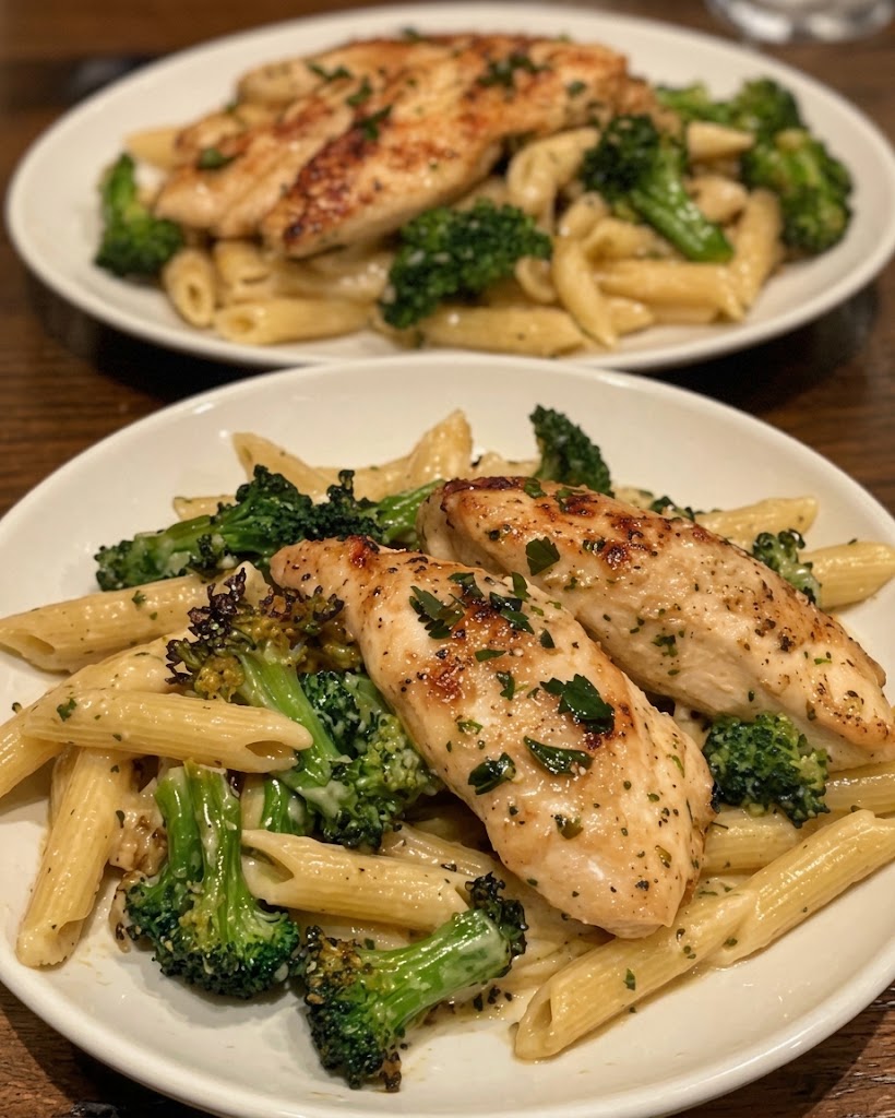 Garlic Parmesan Chicken with Roasted Broccoli Penne ππ§π§π₯¦