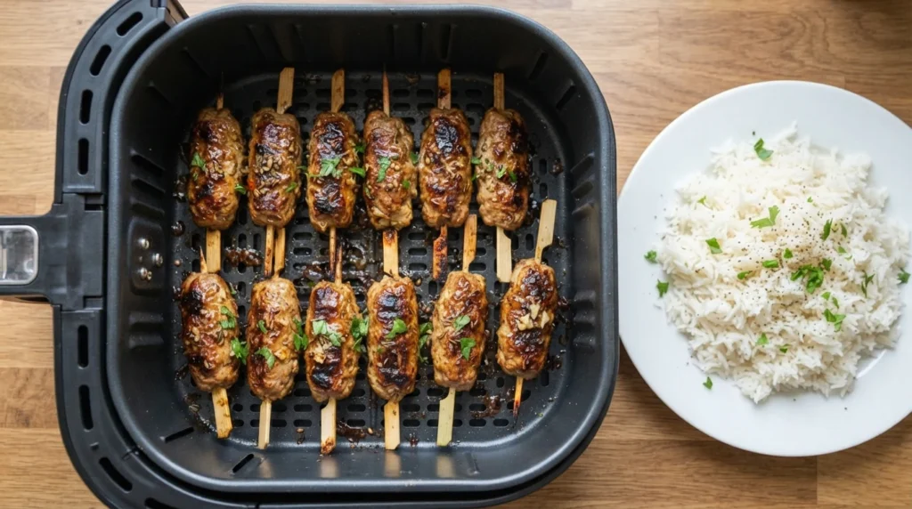 Crispy Air Fryer Chicken Kofta Logs on Short Skewers