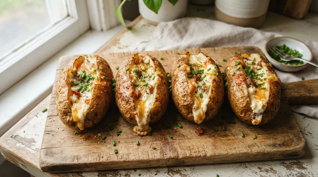 Air Fryer Twice-Baked Potatoes with Fluffy Cheese Filling