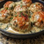 Mediterranean Baked Chicken Ricotta Meatballs with Spinach Alfredo 🍗🧀🌿
