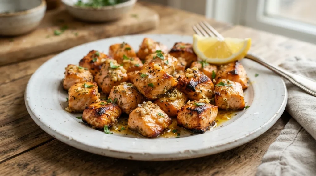 Air Fryer Salmon Bites with Lemon Garlic Finish